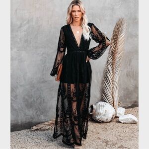 Long black lace dress